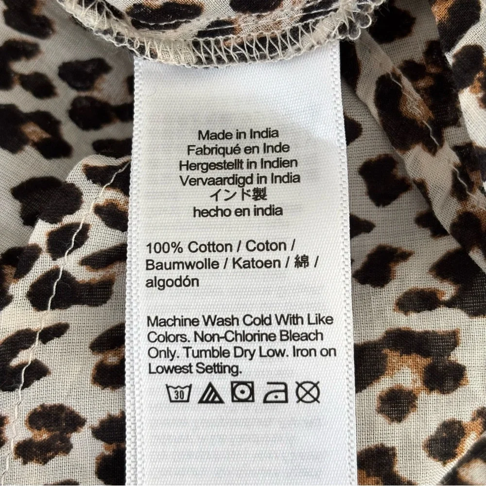 J Crew Smocked Maxi Dress NWT Cotton Voile Black Brown Leopard Print XL